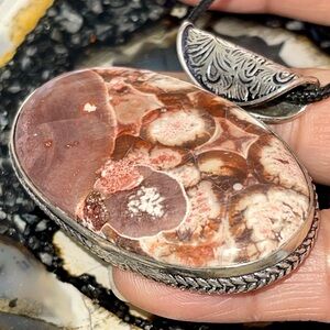 Beautiful Oval Birds Eye Jasper Pendant 1 1/2”x 2”